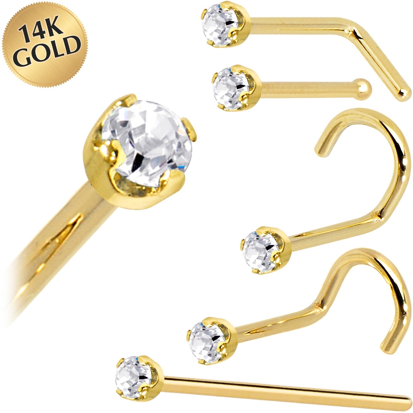 14k Yellow Gold 2mm Moissanite Nose Ring