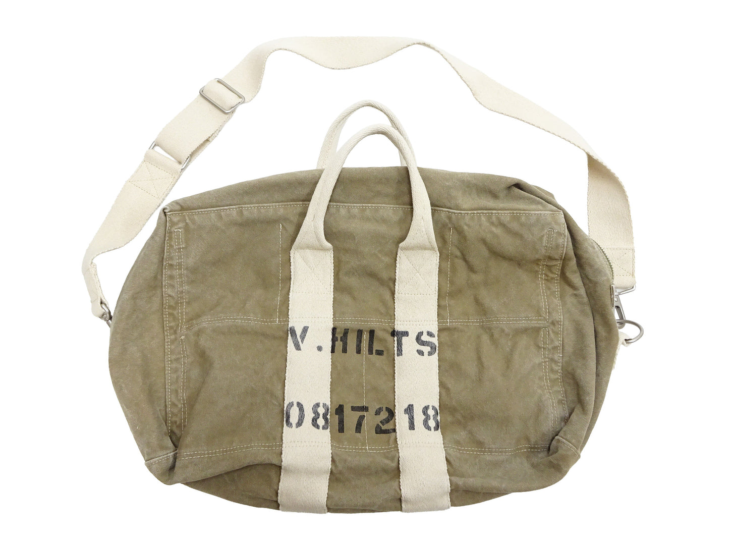 TOYS McCOY Men's Steve McQueen Aviator’s Kit Bag “V. HILTS” - Canvas Boston Duffel Bag Inspired by The Great Escape - Made in Japan (TMA2522 041 Khaki)
