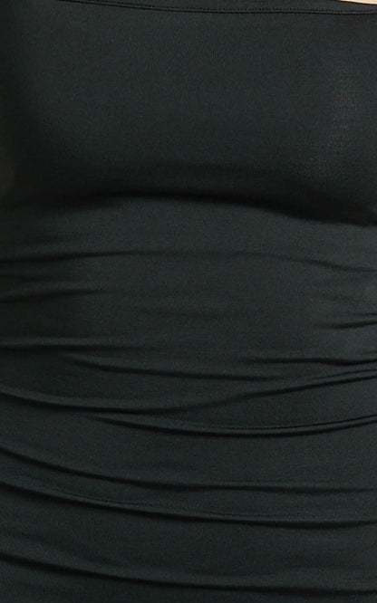 Edna Maxi Dress - Straight Neck A Line Maxi Dress in Black