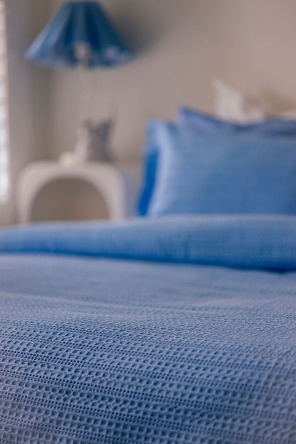 Jacquard Waffle Duvet Cover Blue Bell