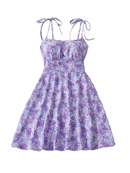 Floral Print Dress Summer Sweet A- Line Waist Trimming Dresses Women's Slimming Casual Clothing