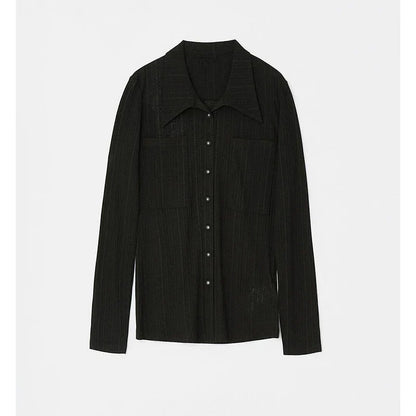 2025 Autumn Thin Women Slim Fit Point Collar Pocket Breathable Shirt New Style