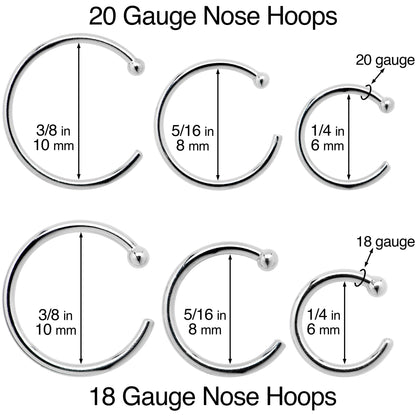 20G 1/4 14k Solid White Gold Nose Hoop