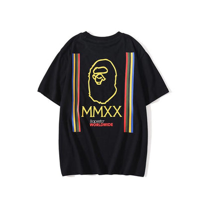 Bathing Ape T-Shirt Summer Pure Cotton Color-Striped Printing T-shirt Short Sleeve