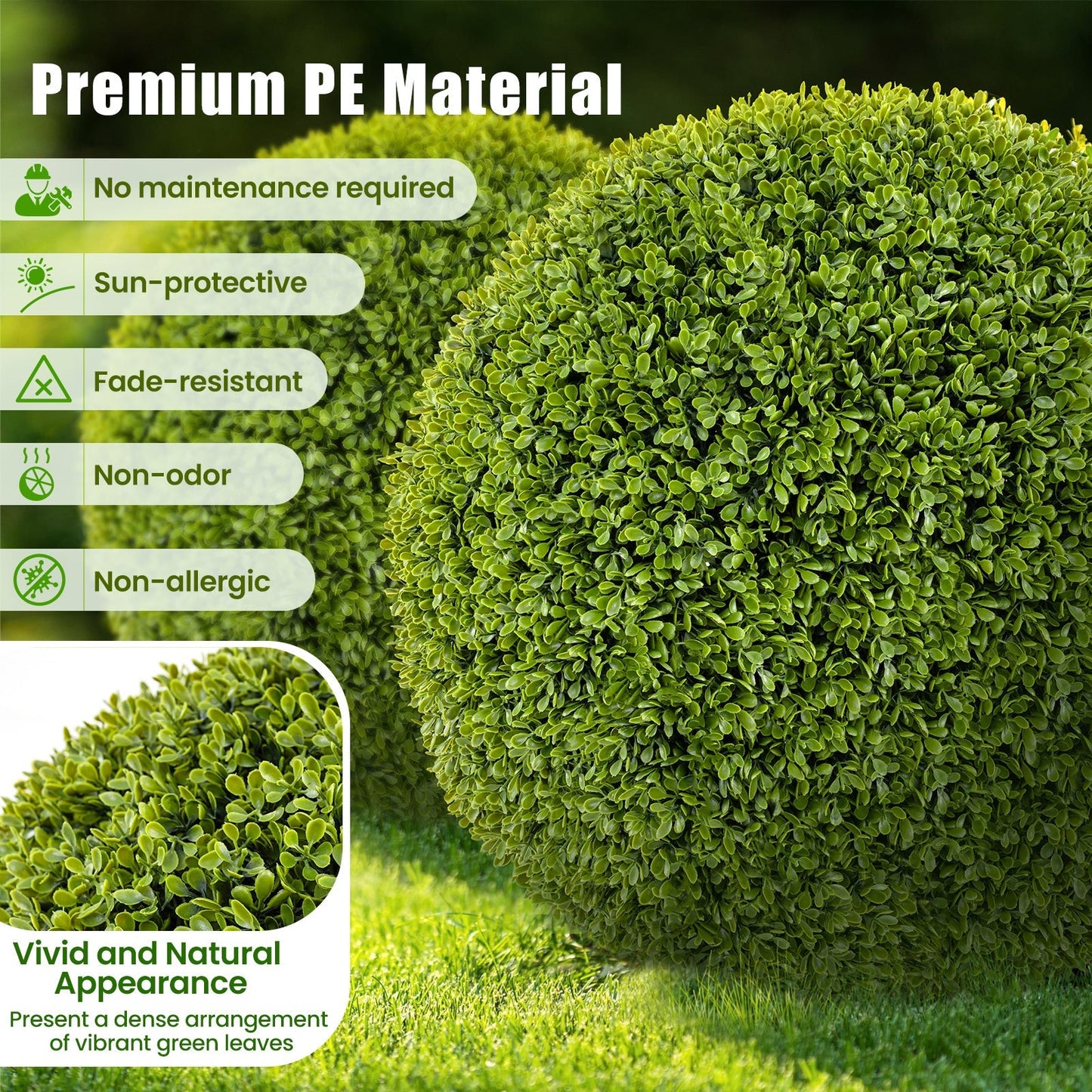 2 Pieces 20 Inches Artificial Sun-Protective Topiary Spheres for Patio Garden Front Door Balcony Backyard-M