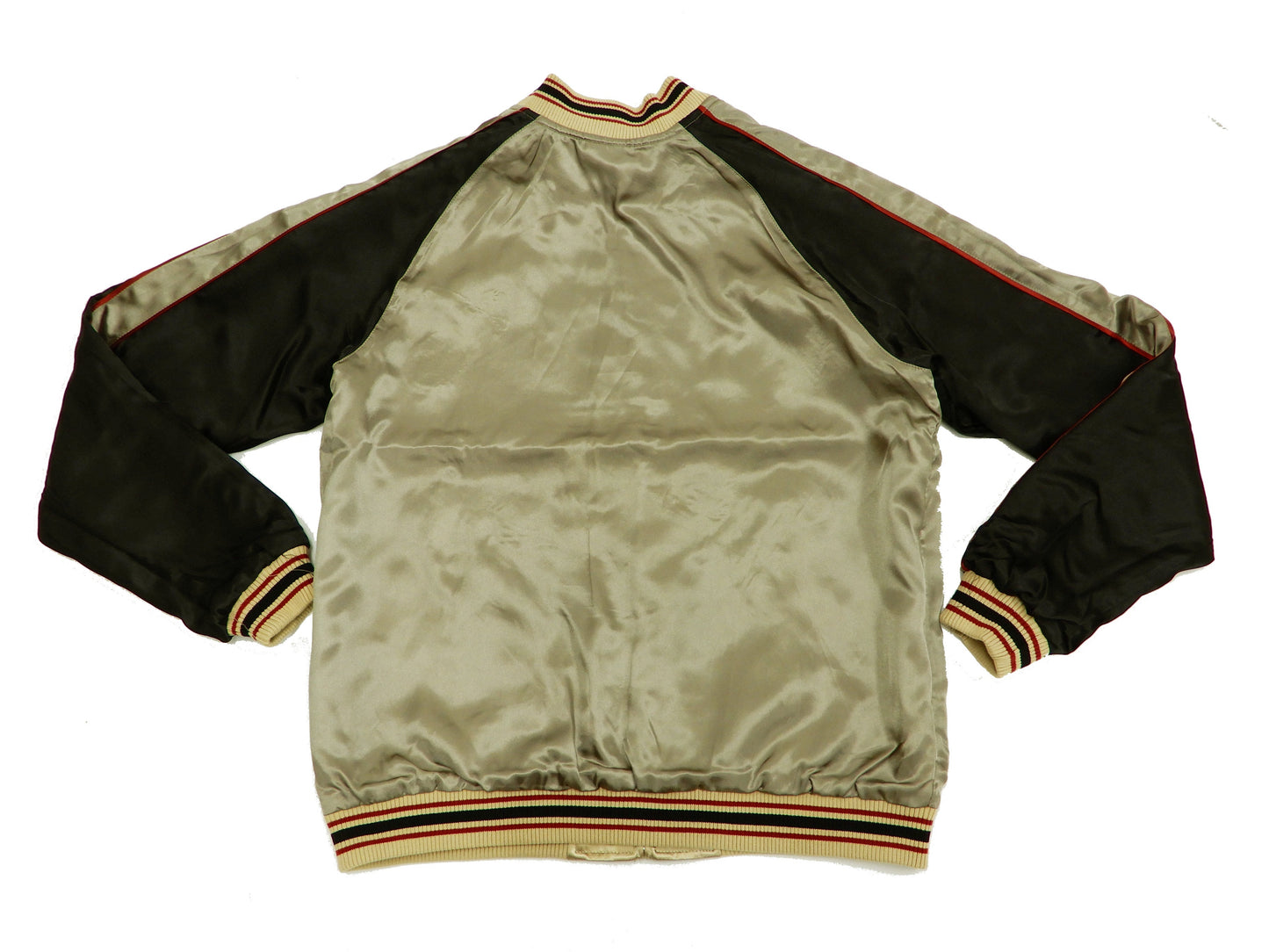 Japanesque Mens Japanese Souvenir Jacket Goldfish Bowl Sukajan 3RSJ-045 Beige/Black