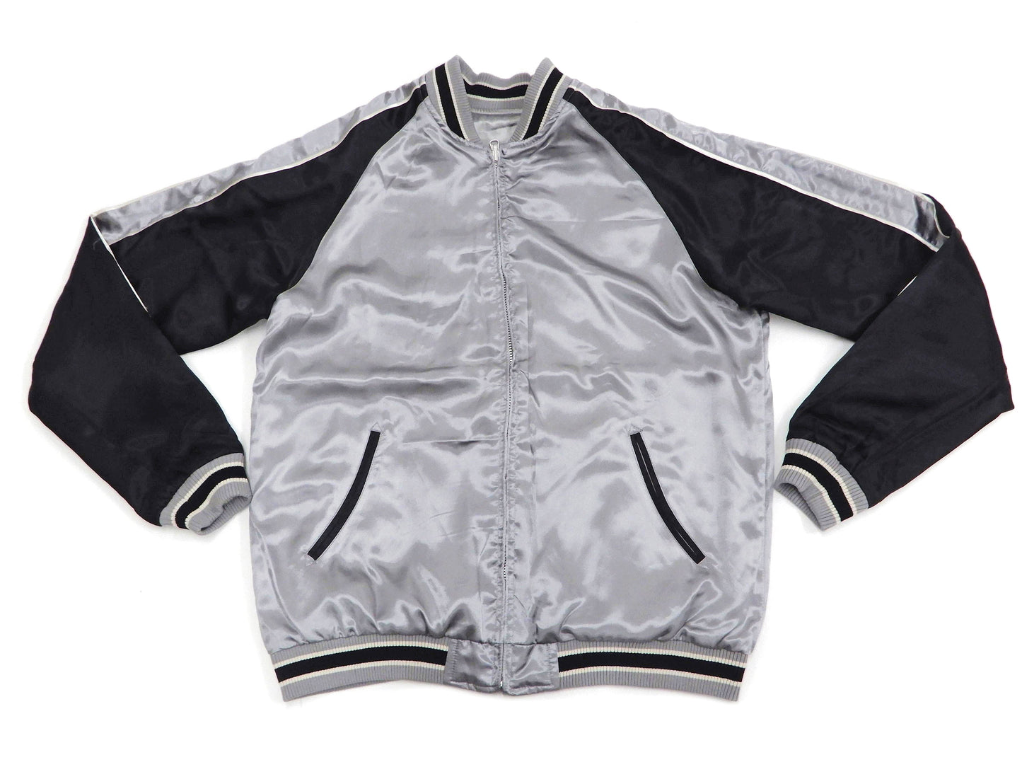 Japanesque Sukajan Men's Japanese Souvenir Jacket Japanese Bush Warbler 3RSJ-751 Gray/Black