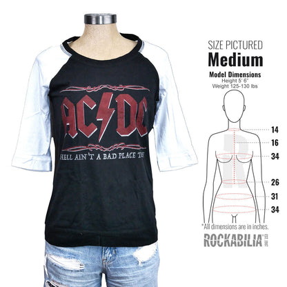 AC/DC Hell Ain't A Bad Place Ladies Raglan Tee Junior Top