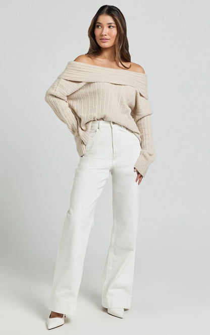 Dexter Jeans - High Waisted Straight Leg Denim Jeans in Ecru