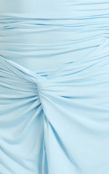 Ginny Maxi Dress - Jersey Ruched V Waist Dress in Blue
