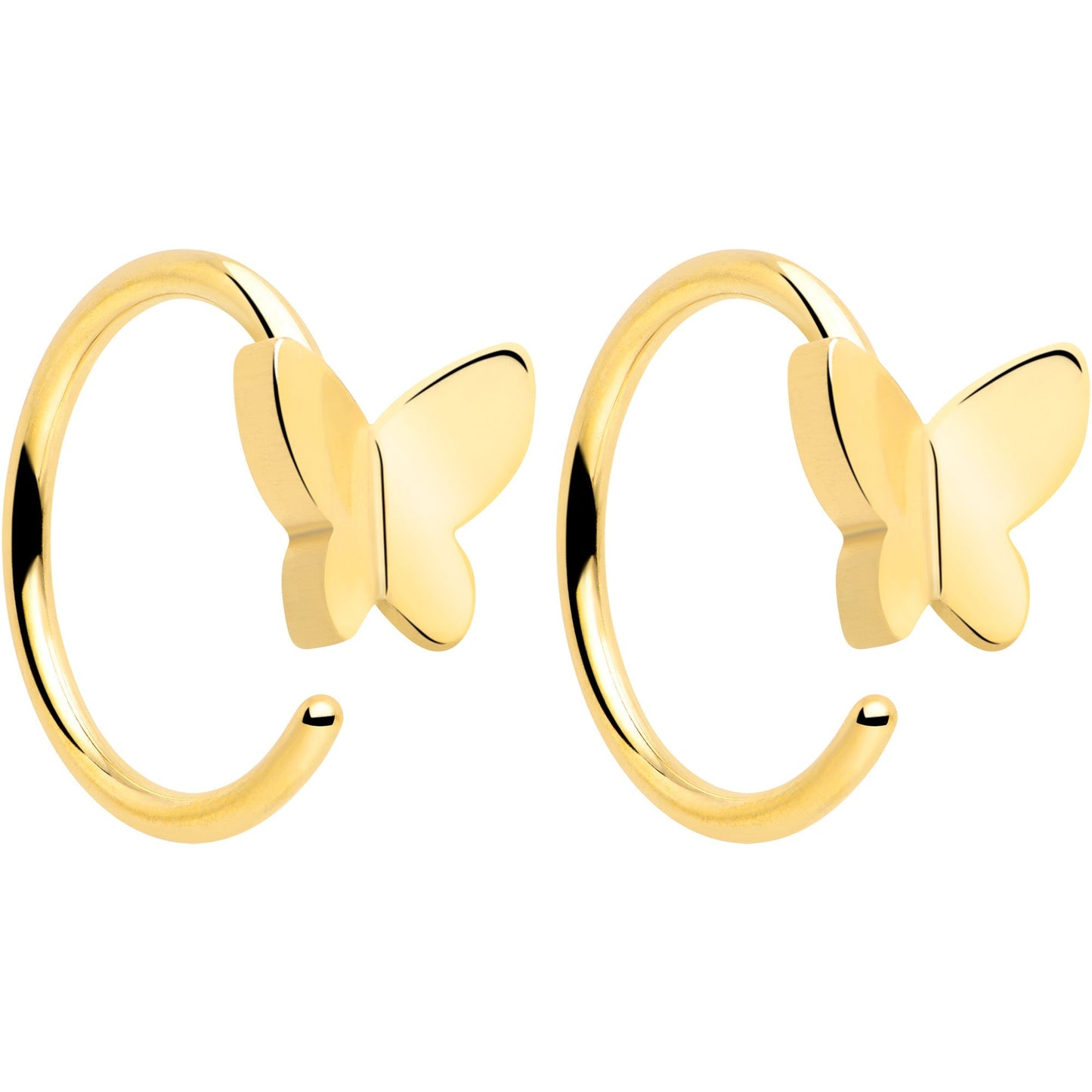 20G Gold Tone Implant Grade Titanium Butterfly Open Hoop Earring Set