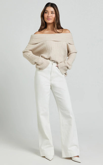 Dexter Jeans - High Waisted Straight Leg Denim Jeans in Ecru