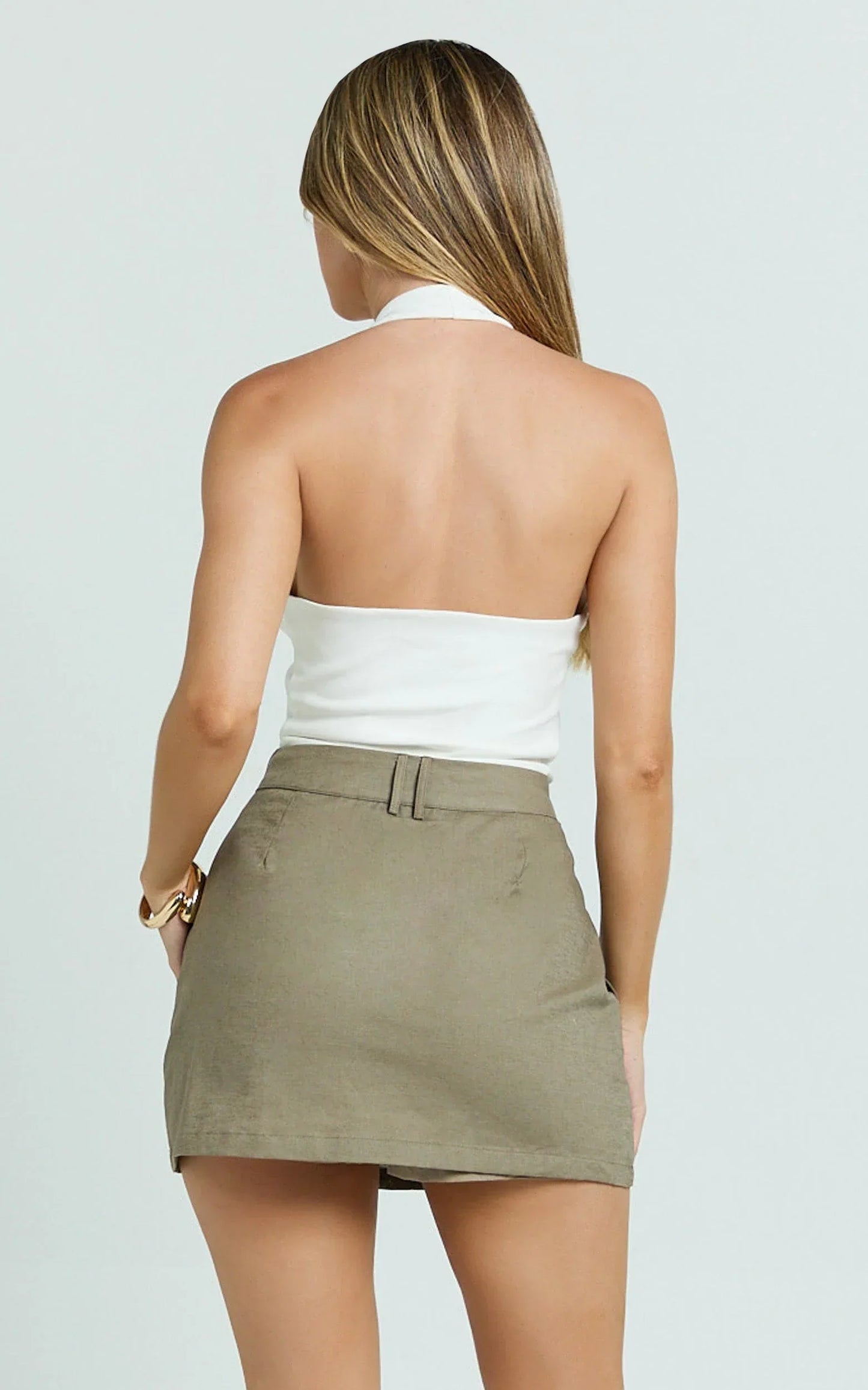 Dream Linen Blend Skort - High Waisted A Line Skort in Olive