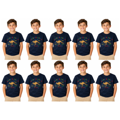 10X Kids Kangaroo Australia T Shirt Bulk Pack Navy Blue 100 Cotton Childrens Souvenir Gift Top