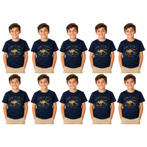 10X Kids Kangaroo Australia T Shirt Bulk Pack Navy Blue 100 Cotton Childrens Souvenir Gift Top