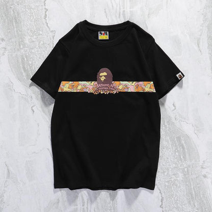 Bathing Ape T-Shirt Summer Casual Straight White Short Sleeve Cotton Round Neck T-shirt