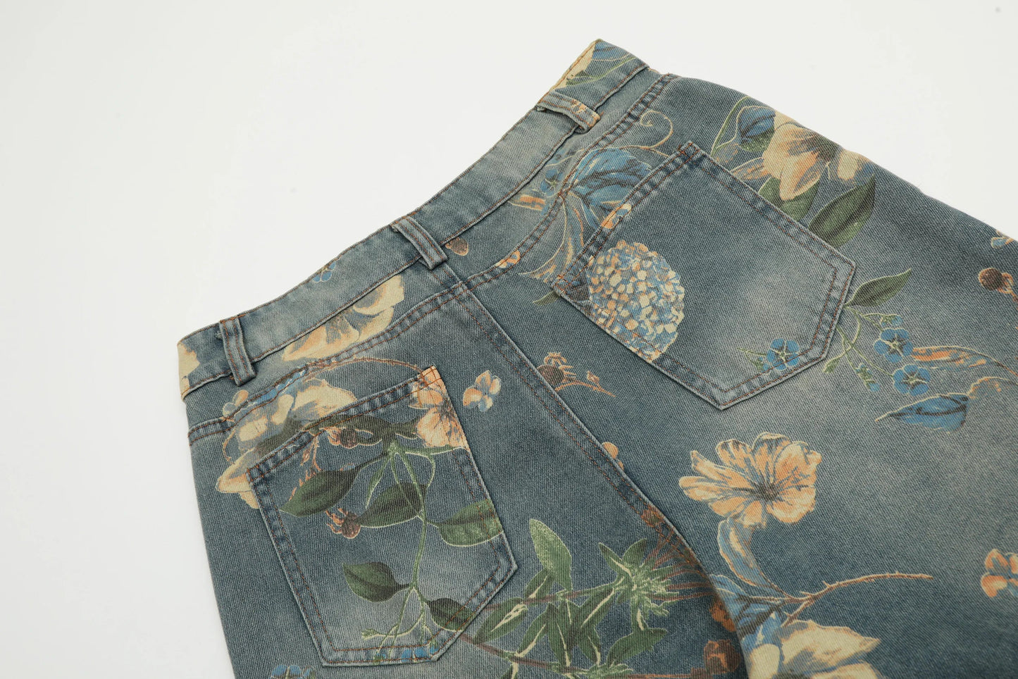 2026 New Vintage Floral Print Wide Leg Denim Pants Y2K High Waisted Distressed Washed Jeans Streetwear Loose Casual Trousers