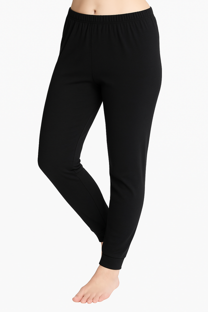 2Pcs Set Womens Cotton Crew Neck Thermal Long Sleeve Top Pants Underwear Thermals In Black