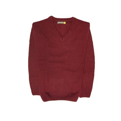 100 Shetland Ragg Wool V Neck Knit Jumper Pullover Mens Sweater Knitted Burgundy