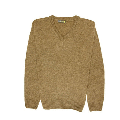 100 Shetland Ragg Wool V Neck Knit Jumper Pullover Mens Sweater Knitted Nutmeg