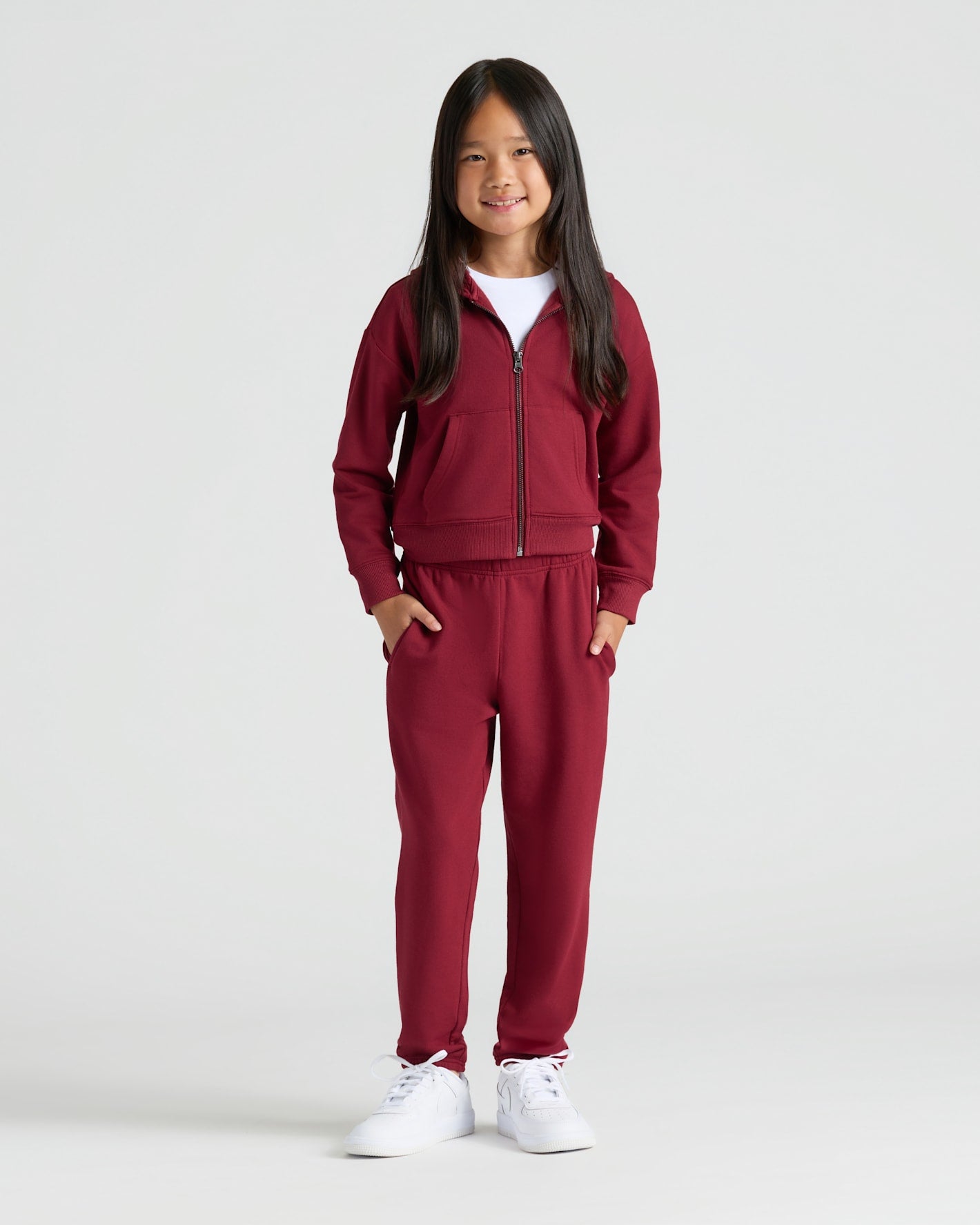 Girls Black & Dark Maroon Cropped Zip Hoodie 2-Pack