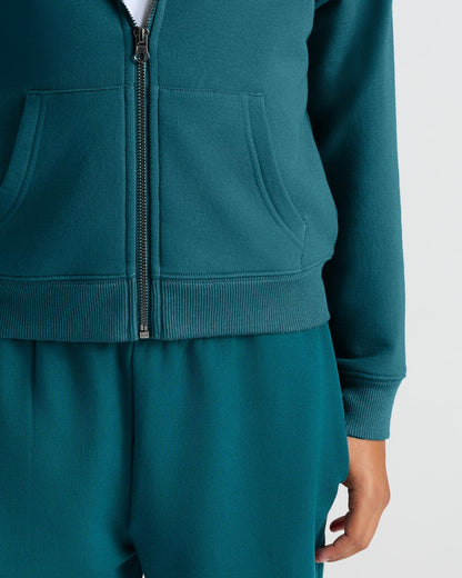 Girls Deep Emerald Cropped Zip Hoodie