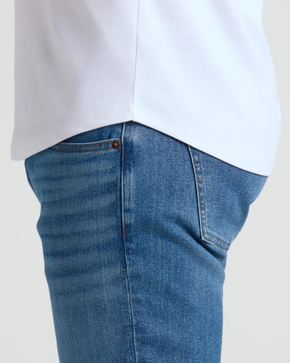 White Pima Cotton Blend Curved Hem Crew