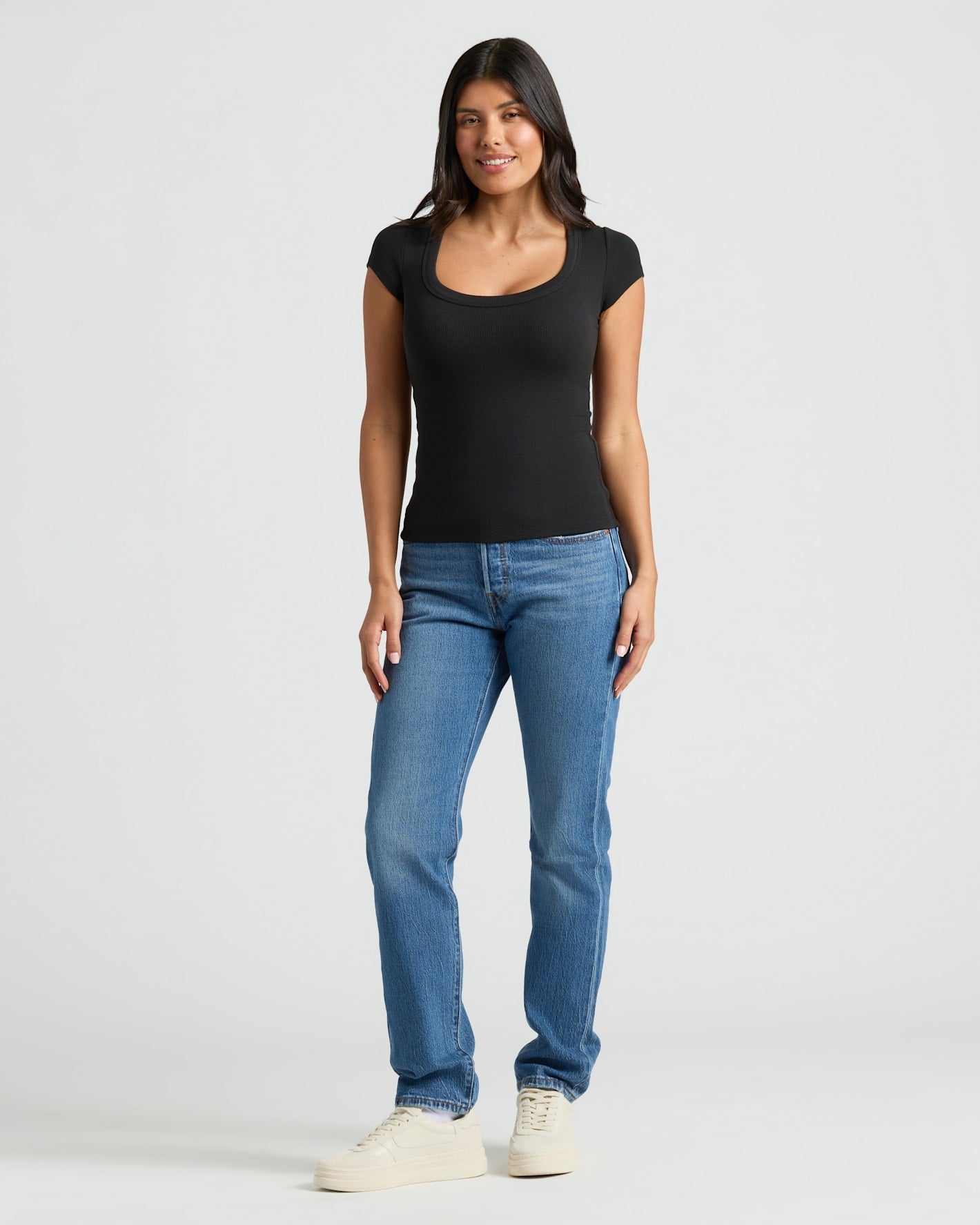 Womens Black Ribbed U-Neck Tee 3-Pack