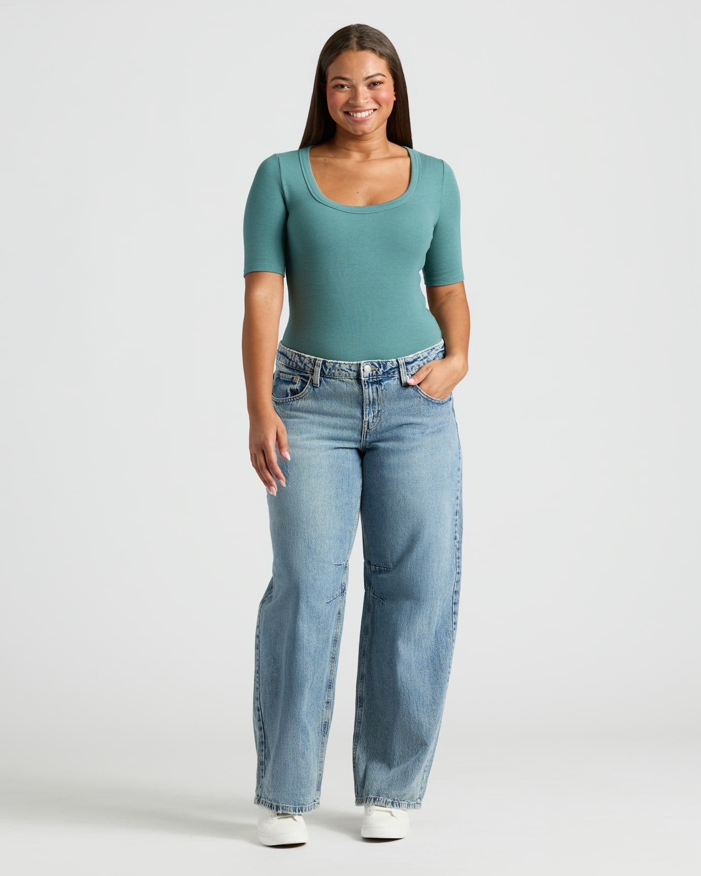 Womens Ribbed 3/4 Sleeve Scoop Neck Tee 6-Pack