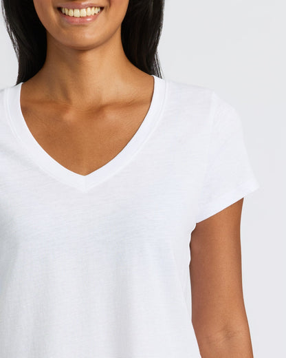 Womens Black & White Relaxed Slub V-Neck Tee 2-Pack