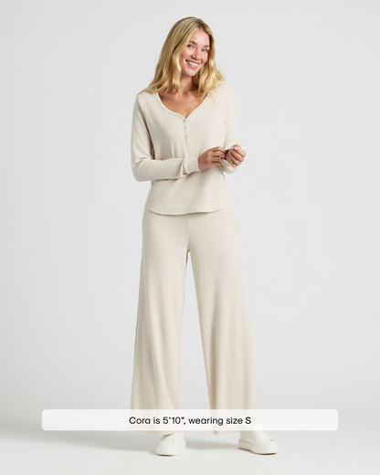 Womens Oatmeal Waffle Wide Leg Pants