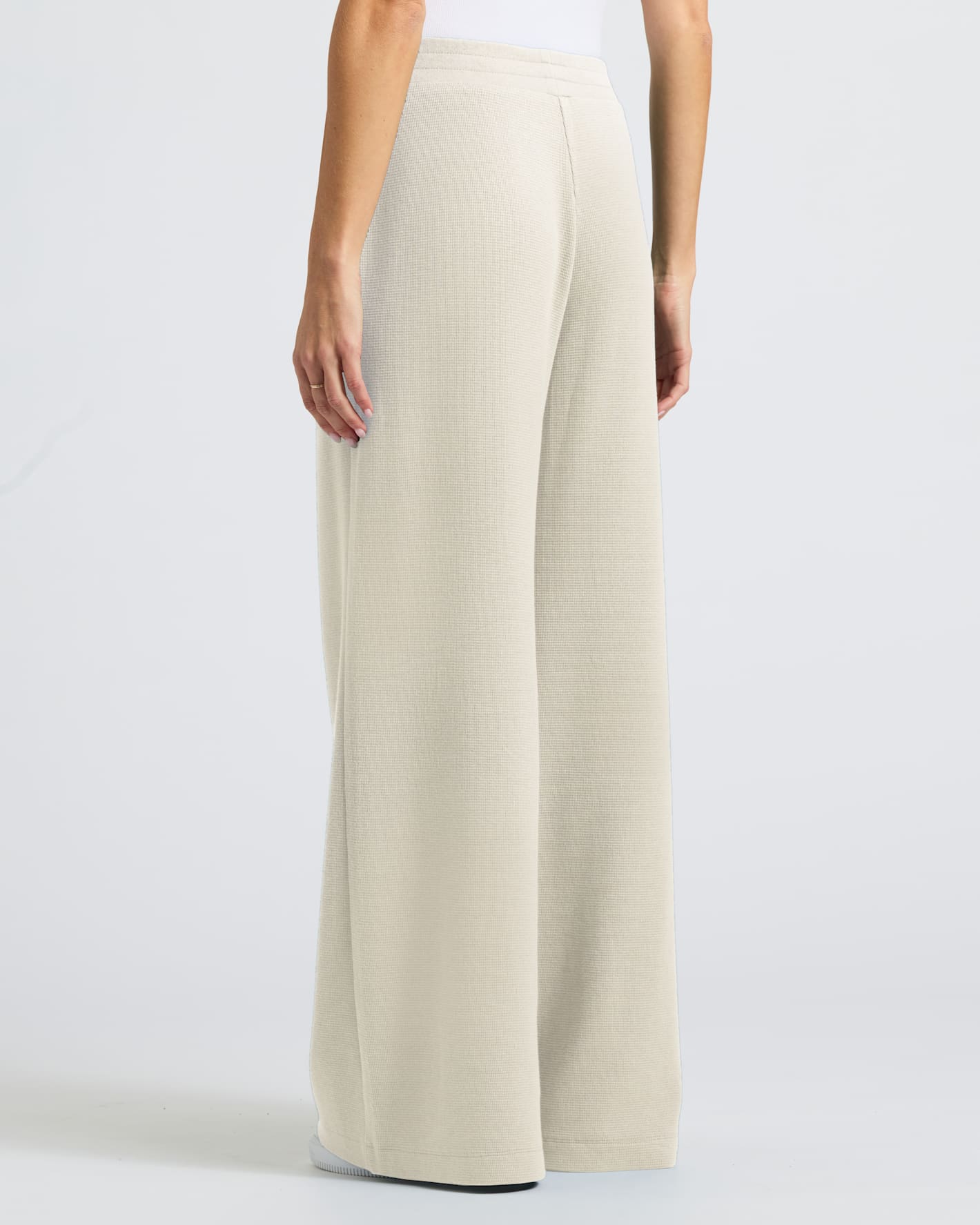 Womens Oatmeal Waffle Wide Leg Pants