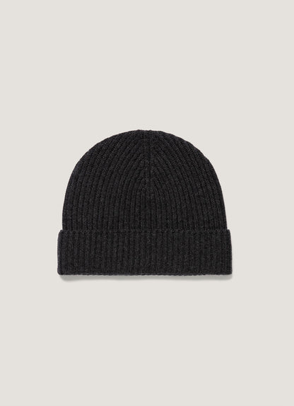 Cashmere Ribbed Hat In Charcoal Melange Ahat9055 Gyad