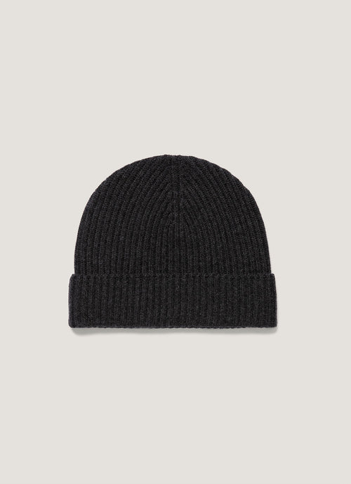 Cashmere Ribbed Hat In Charcoal Melange Ahat9055 Gyad
