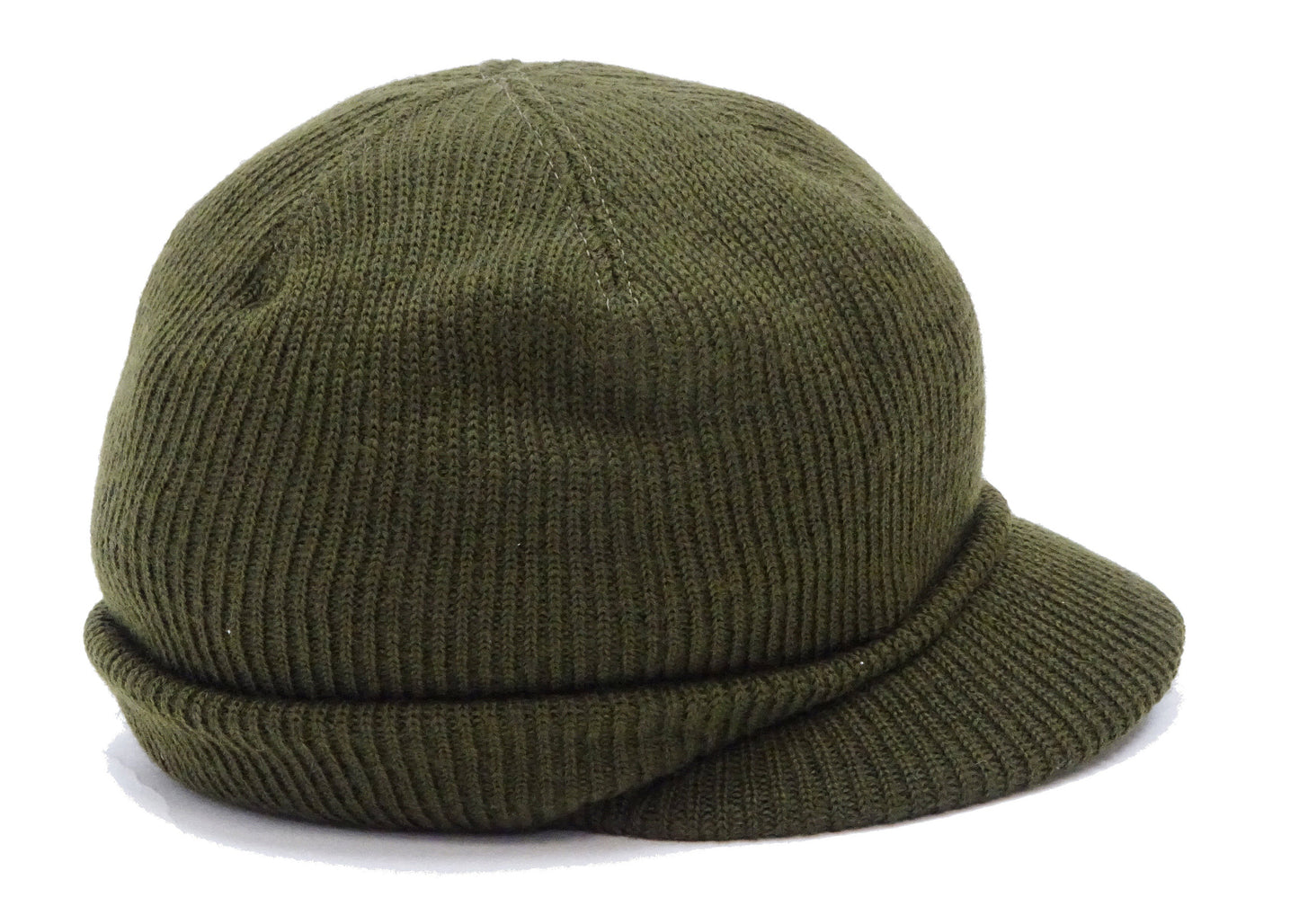 Buzz Rickson Jeep Cap - Men's Wool Knit Cap with Short Brim - Reproduction of U.S. Army M-1941 Radar Cap - Made in Japan (BR02874 Olive)