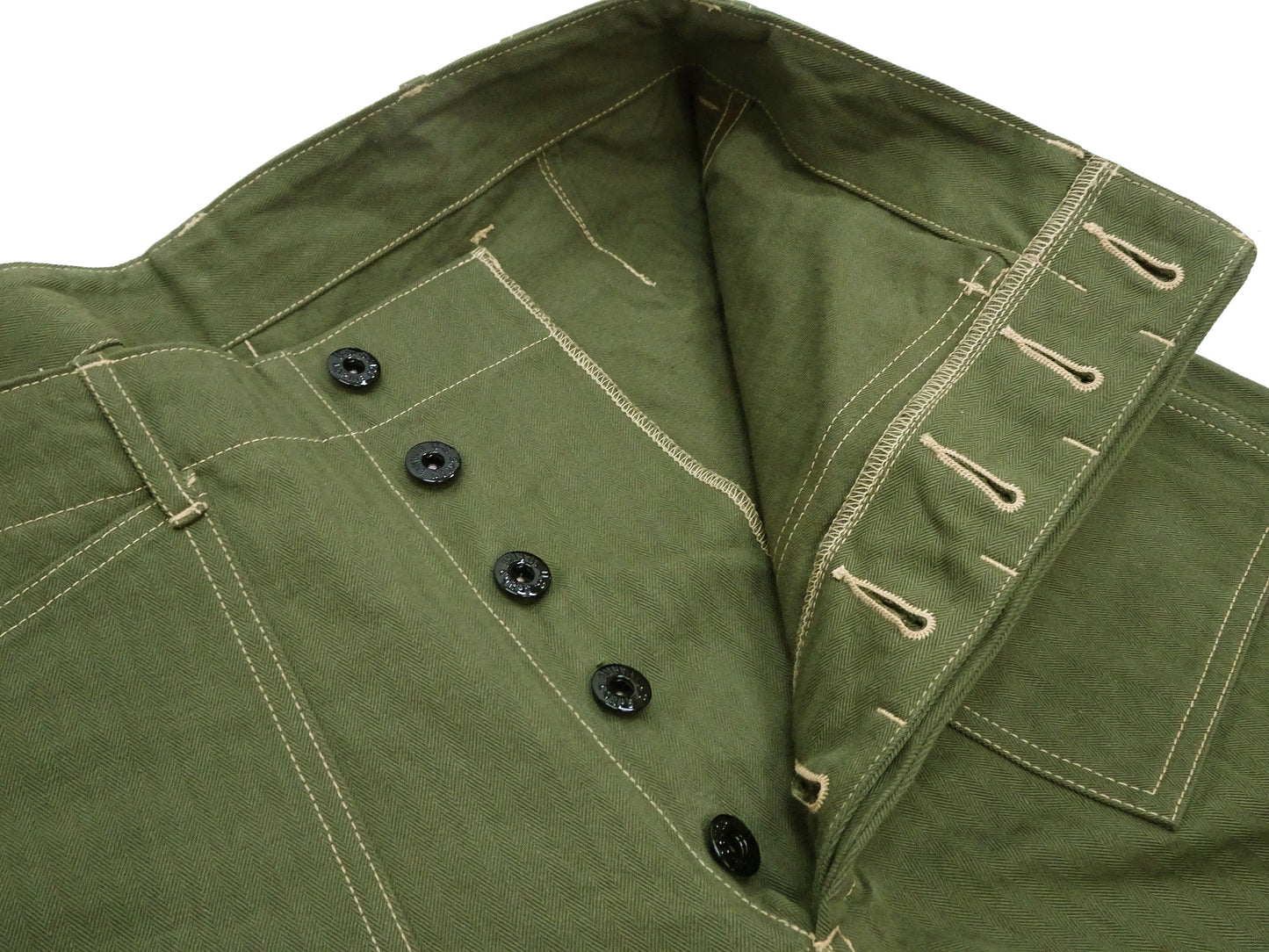 Buzz Rickson Herringbone Pants Men's Baggy Straight, Button Fly, Olive - U.S. Marine Corps M-1941 Utility Trousers Repro