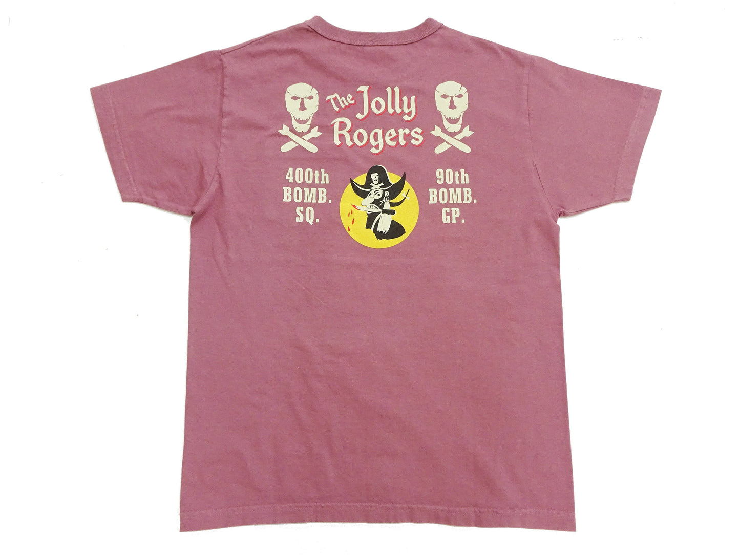 Buzz Rickson Men's Short Sleeve Loopwheeled Graphic Pocket T-Shirt - Jolly Rogers Military-Inspired Print - Made in USA (BR79711 170 Wine)