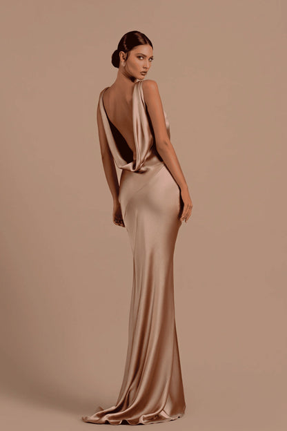 Mermaid Bridesmaid Dresses For Wedding Deep V Neck Satin Prom Dress Long Formal Evening Gowns For Women
