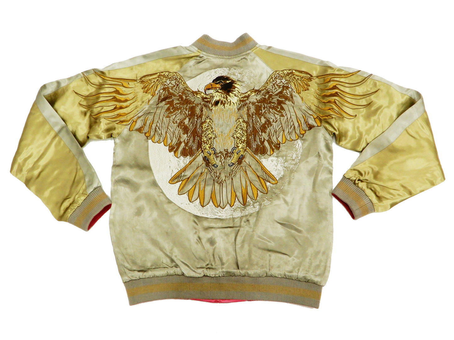 Satori Script Men's Japanese Souvenir Jacket Hawk Sukajan GSJR-018 Beige/Gold