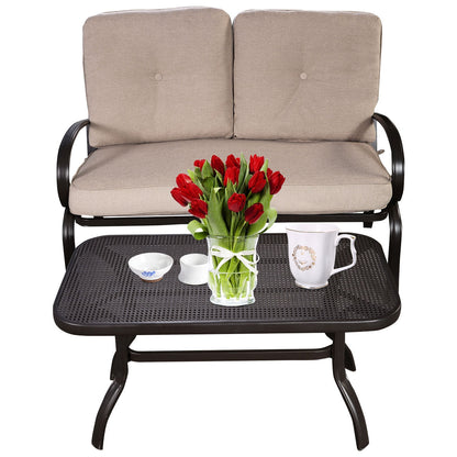 2 Pieces Patio Outdoor Cushioned Coffee Table Seat