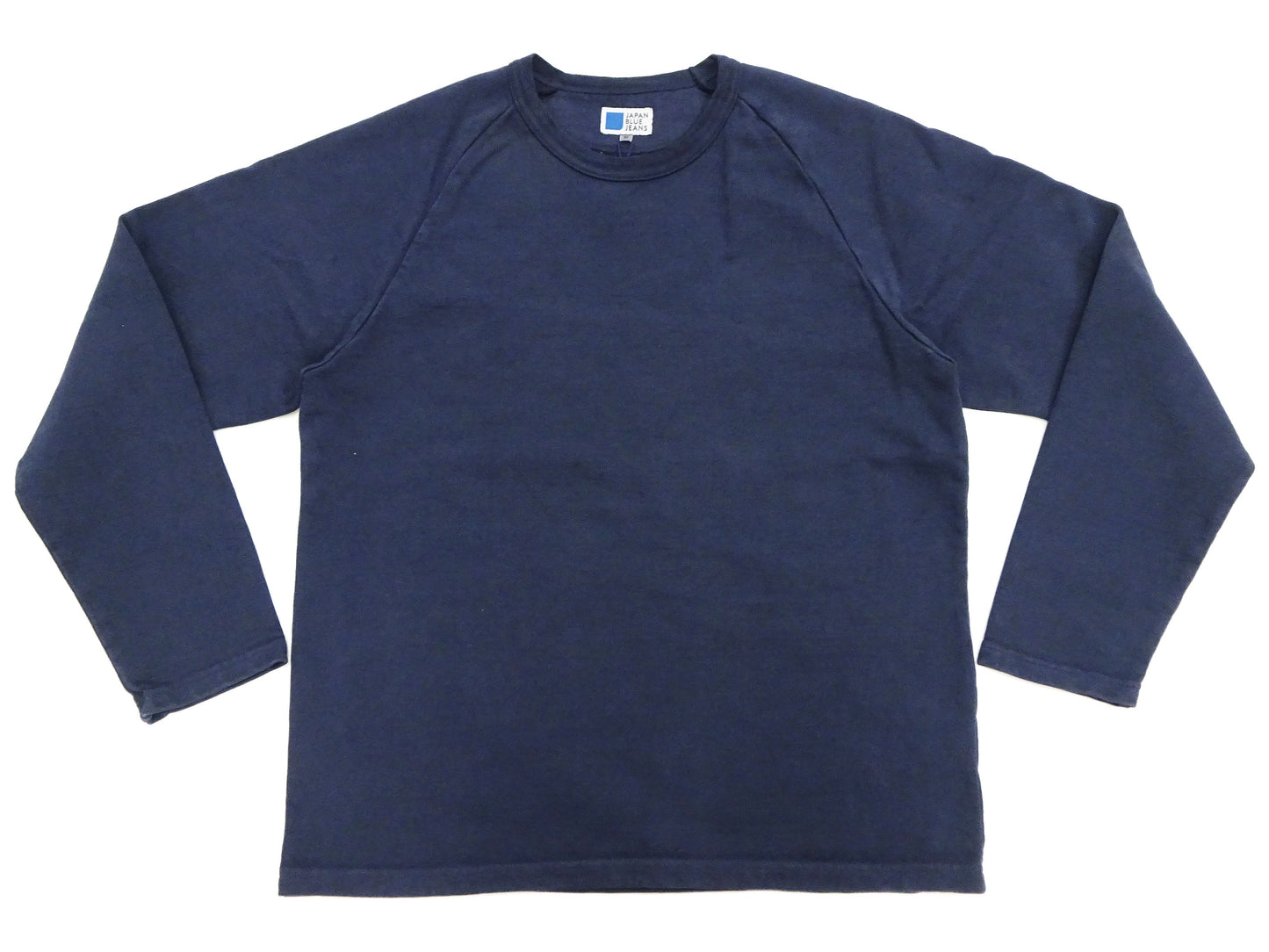 Japan Blue Jeans Long Sleeve French Terry T-Shirt Men's Casual Plain Crew-Neck Raglan-Sleeve Inlay Shirt JBKN1001 Navy-Blue