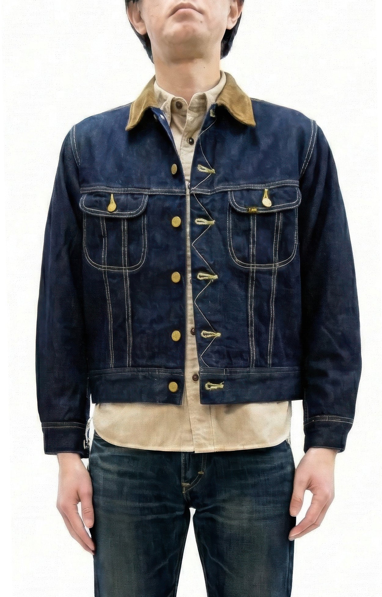 Lee Japan 101-LJ Storm Rider-Inspired Blanket-Lined Denim Jacket - 13 oz Left-Hand Twill Indigo - One-Wash - (LM5110-100 Deep Indigo)