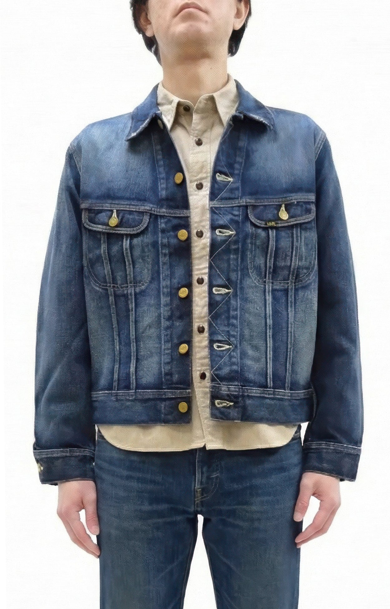 Lee 101J Rider Jacket Men's Denim Jacket 14.4 oz Left-Hand Twill - Lee Japan Reproduction (LM8100-526 Faded Indigo One-Wash)