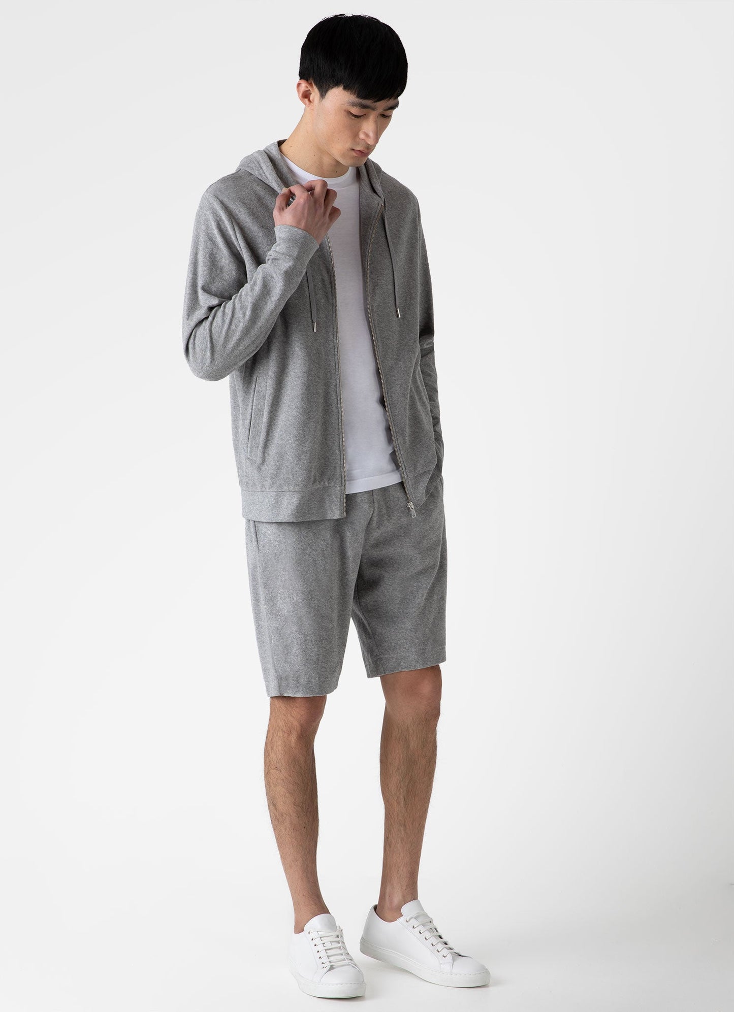 Towelling Hoody In Grey Melange