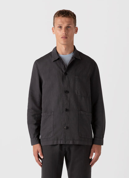 Mens Cotton Linen Twin Pocket Jacket In Charcoal Mjac7175 Gyab