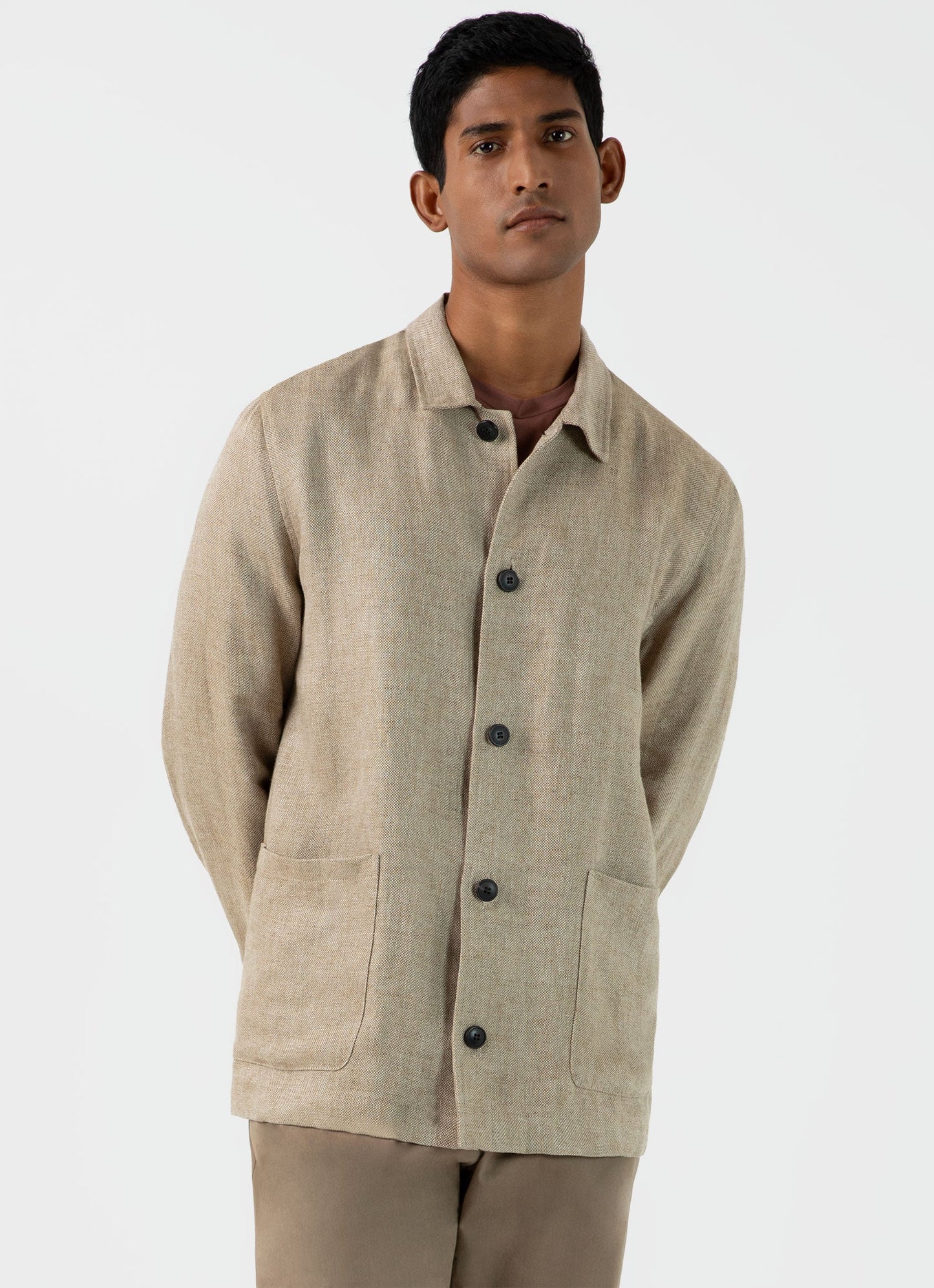 Mens Hopsack Twin Pocket Jacket In Light Stone Mjac7140 Whbs