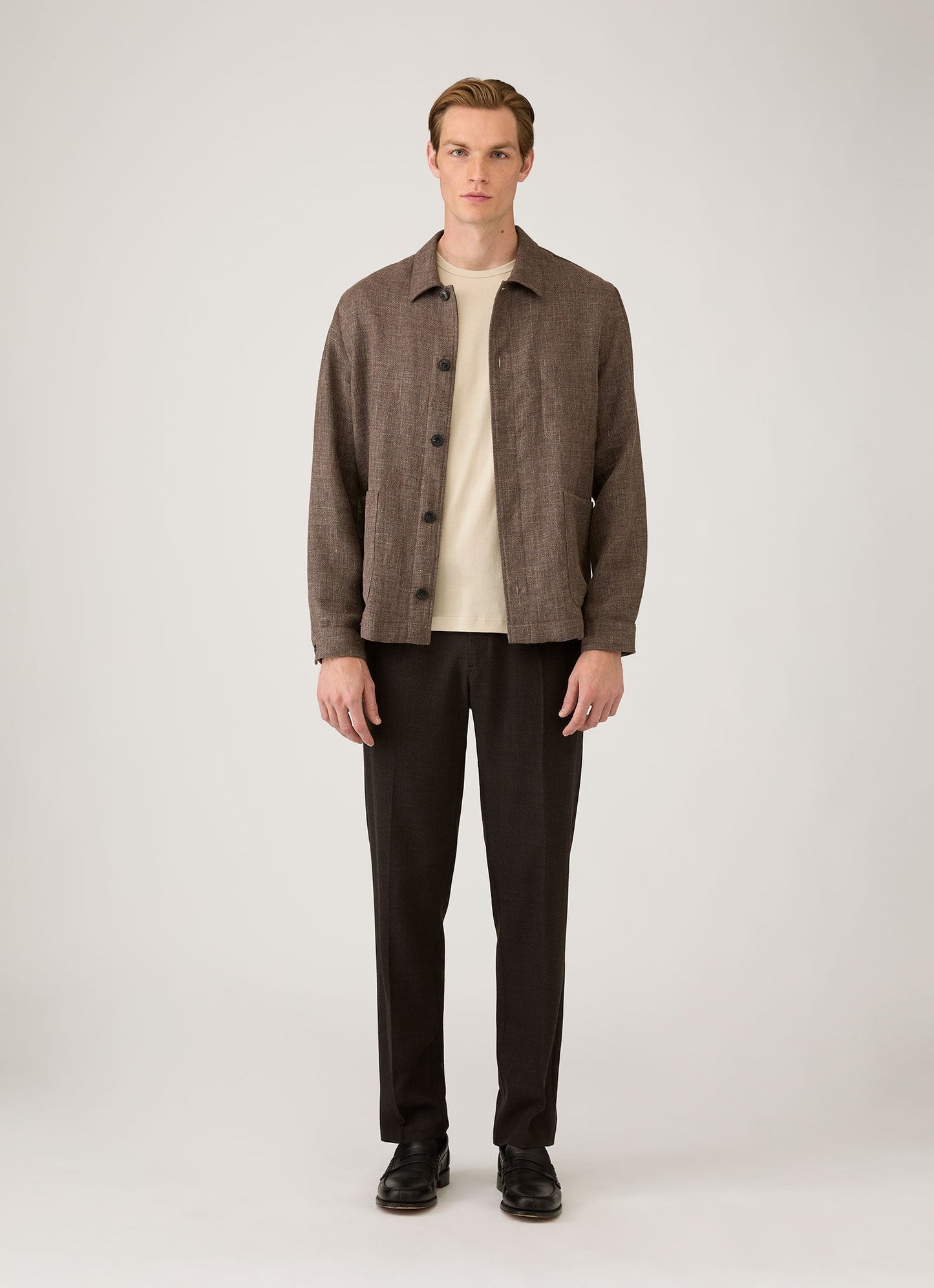 Mens Cotton Linen Twill Twin Pocket Jacket In Dark Cedar Mjac7166 Brgr