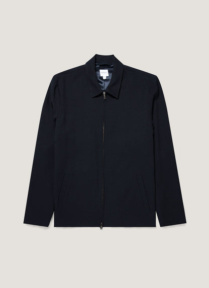 Mens Light Textured Wool Harrington Jacket In Navy Mjac7190 Buaa