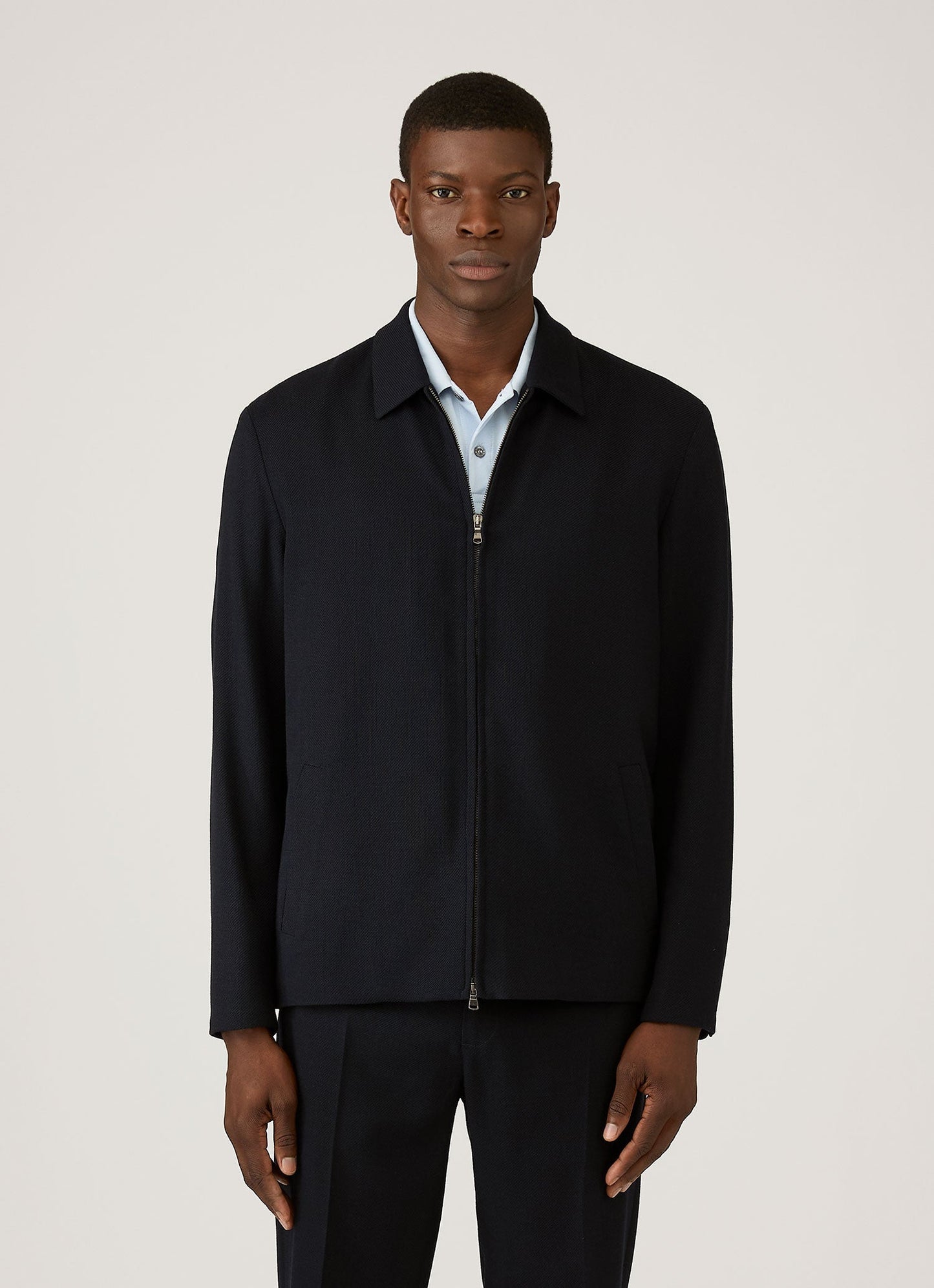 Mens Light Textured Wool Harrington Jacket In Navy Mjac7190 Buaa