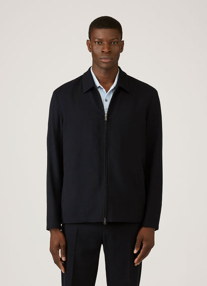 Mens Light Textured Wool Harrington Jacket In Navy Mjac7190 Buaa